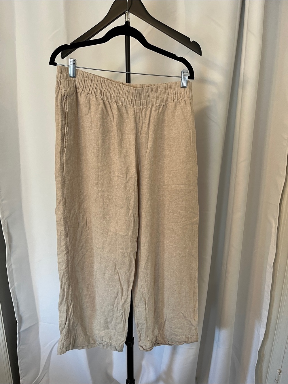 Old Navy Beige Elastic-Waist Linen-Blend Chinos